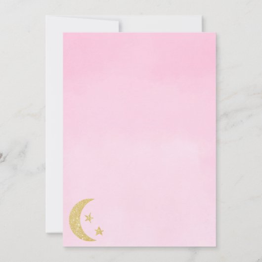 ピンクの金ゴールドグリッターが月の星のベビーシャワーの上 招待状 (裏面)