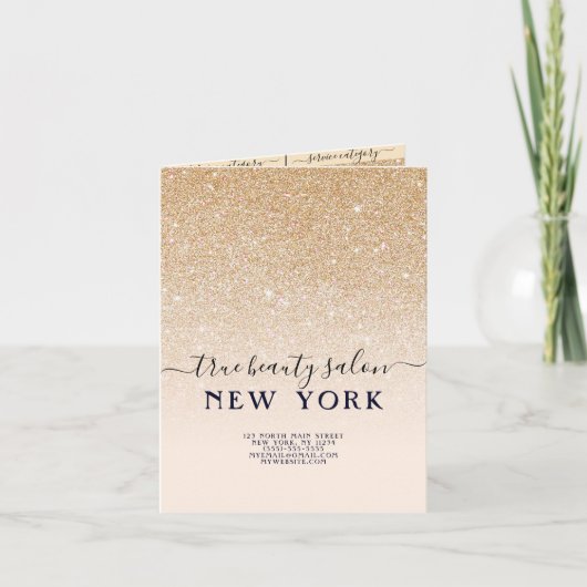 ピンクの金ゴールドグリッターグラデーションサロン価格表 ノートカード (正面)