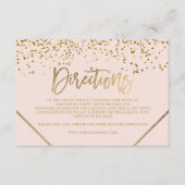 ピンクの金ゴールドグリッターストライプの指示ベビーシャワー エンクロージャーカード (正面)