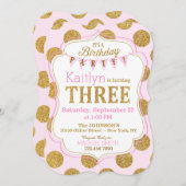 ピンクの金ゴールドグリッタースパークルサード誕生日招待状 招待状 (正面/裏面)