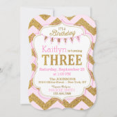 ピンクの金ゴールドグリッタースパークルサード誕生日招待状 招待状 (正面)