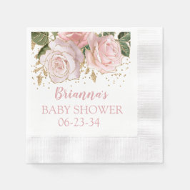 ピンクの金ゴールドグリッターバラベビーシャワー 縁ありカクテルナプキン
