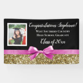 ピンクの金ゴールドグリッター写真の卒業バナーの看板 横断幕 (横)