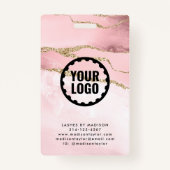 ピンクの金ゴールドグリッター大理石AgateロゴビジネスID バッジ (裏面)