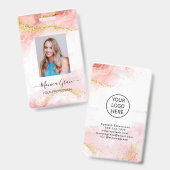 ピンクの金ゴールドグリッター大理石AgateロゴビジネスID バッジ (表裏)