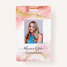 ピンクの金ゴールドグリッター大理石AgateロゴビジネスID バッジ