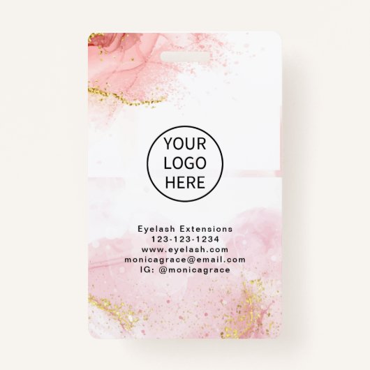 ピンクの金ゴールドグリッター大理石AgateロゴビジネスID バッジ (裏面)