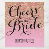 ピンクの金ゴールドグリッター応援へ花嫁ブライダルワイン ワインラベル (シングルラベル)