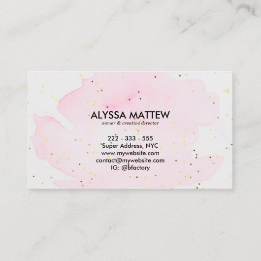 ピンクの金ゴールドグリッター水色スクリプパーソナライズされたト 名刺 (裏面)