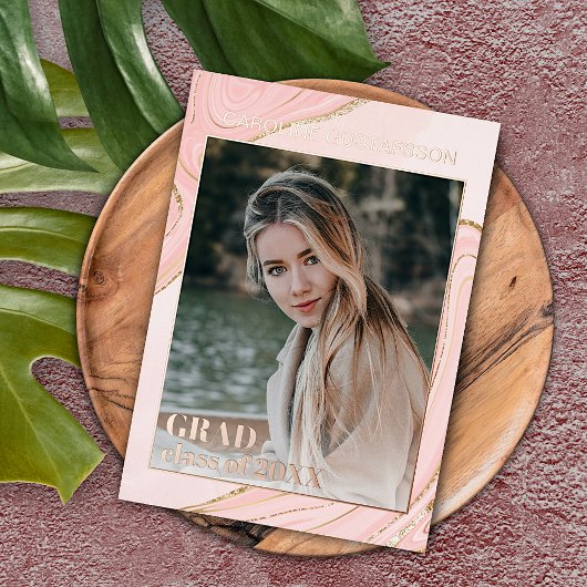 ピンクの金ゴールドグリッター箔の卒業発表 箔招待状