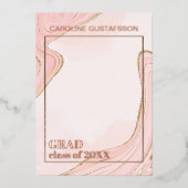 ピンクの金ゴールドグリッター箔の卒業発表 箔招待状 (正面)