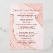 ピンクの金ゴールドグリッター箔の卒業発表 箔招待状 (裏面)