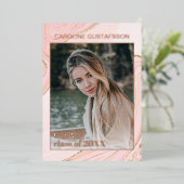 ピンクの金ゴールドグリッター箔の卒業発表 箔招待状 (立ち正面)