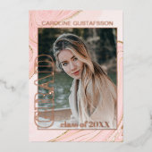 ピンクの金ゴールドグリッター箔の卒業発表 箔招待状 (正面)