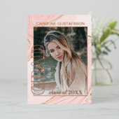 ピンクの金ゴールドグリッター箔の卒業発表 箔招待状 (立ち正面)