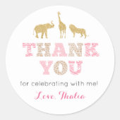 ピンクの金ゴールドサファリありがとうワイルドバースデーパーティー ラウンドシール (正面)