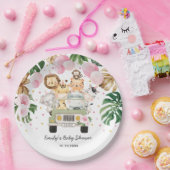 ピンクの金ゴールドサファリジャングルアニマルズグリーンベビーガール ペーパープレート (パーティー)