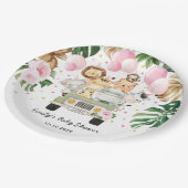 ピンクの金ゴールドサファリジャングルアニマルズグリーンベビーガール ペーパープレート (アングル)