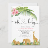 ピンクの金ゴールドサファリジャングルガールベビーシャワー 招待状 (正面)