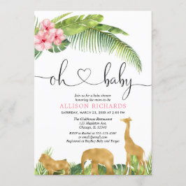 ピンクの金ゴールドサファリジャングルガールベビーシャワー 招待状