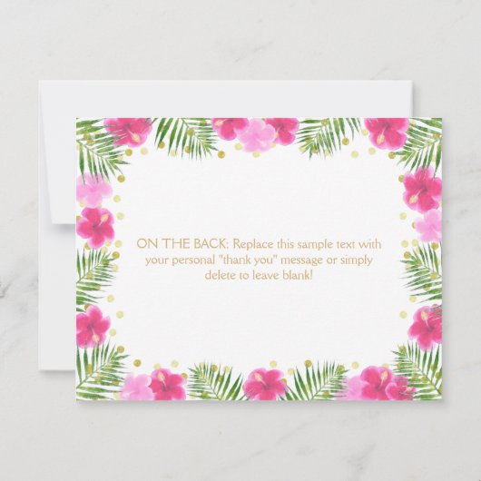 ピンクの金ゴールドサファリ動物のフローラ赤ちゃんシャワー サンキューカード (裏面)