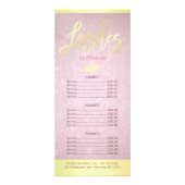 ピンクの金ゴールドスクリプトラッシュメイクアップアーティストの価格表 ラックカード (正面)