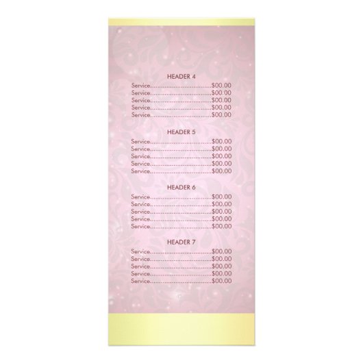 ピンクの金ゴールドスクリプトラッシュメイクアップアーティストの価格表 ラックカード (裏面)