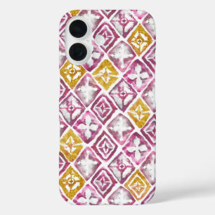 ピンクの金ゴールドスタイリッシュダイヤモンドタイル iPhone 16ケース