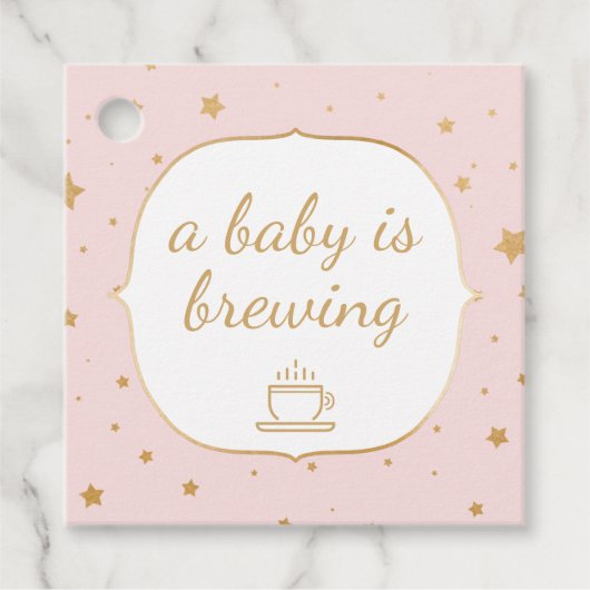 ピンクの金ゴールドスターズベビーがあなたを造感謝していっている フェイバータグ (正面)