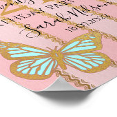 ピンクの金ゴールドストライプとバターフライ ポスター (角)