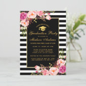 ピンクの金ゴールドストライプの卒業招待状 – フォトバック 招待状 (スタンド正面)