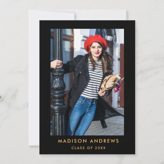 ピンクの金ゴールドストライプの卒業招待状 – フォトバック 招待状 (裏面)