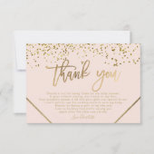 ピンクの金ゴールドストライプグリッター感謝していユー赤ちゃんシャワー サンキューカード (正面)