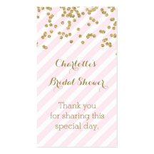 ピンクの金ゴールドストライプブライダルシャワーメッセージカード