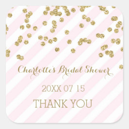 ピンクの金ゴールドストライプブライダルシャワーメッセージカード スクエアシール