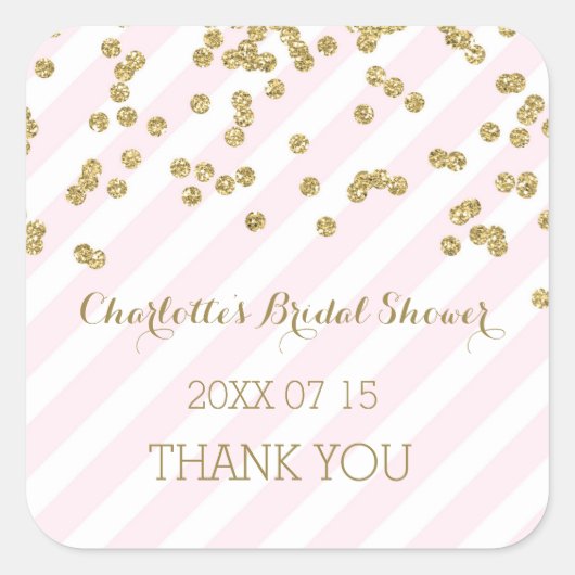 ピンクの金ゴールドストライプブライダルシャワーメッセージカード スクエアシール (正面)