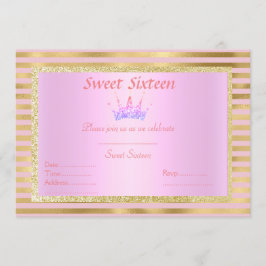 ピンクの金ゴールドストライプsweet sixteenプリンセスティアラ 招待状