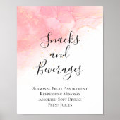 ピンクの金ゴールドスナックとドリンク赤ちゃんシャワーのサイン ポスター (正面)