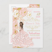 ピンクの金ゴールドスペインのフローラキンカネラ日付を保存 案内ポストカード (正面/裏面)