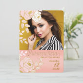ピンクの金ゴールドスペインのフローラキンセアニェラと写真 招待状 (スタンド正面)