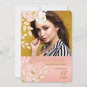 ピンクの金ゴールドスペインのフローラキンセアニェラと写真 招待状 (正面)