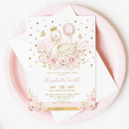 ピンクの金ゴールドスワンズプリンセスとバルーンベビーシャワー 招待状