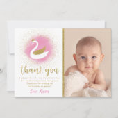 ピンクの金ゴールドスワン誕生日写真サンキューカード サンキューカード (正面)