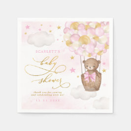 ピンクの金ゴールドテディベア熱い空気バルーンベビーガール スタンダードカクテルナプキン