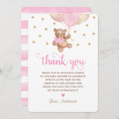 ピンクの金ゴールドテディベアBeary Much Baby Shower サンキューカード (正面/裏面)