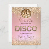 ピンクの金ゴールドディスコバチェロレッテ週末の保存日付 ポストカード (正面/裏面)