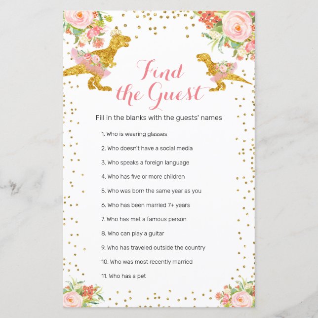 ピンクの金ゴールドディノガールウォーター色のゲストゲームを見つける (正面)