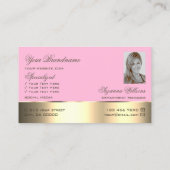 ピンクの金ゴールドデコールバラフラワーとロゴと写真 名刺 (裏面)