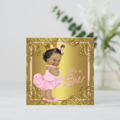 ピンクの金ゴールドトゥチュエスニックプリンセスベビーシャワー 招待状 (スタンド正面)