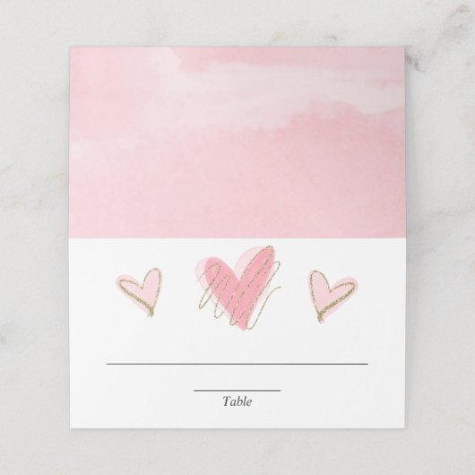 ピンクの金ゴールドハートのバレンタインデーかわいい プレイスカード (外部開封)